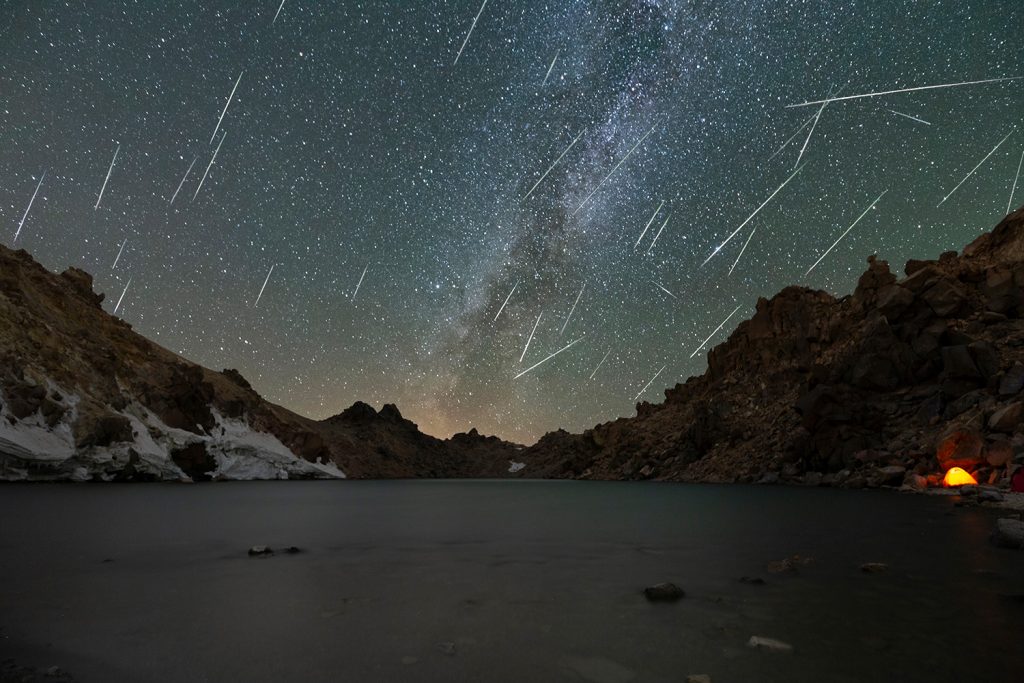 Meteor shower on top of Sabalan peak