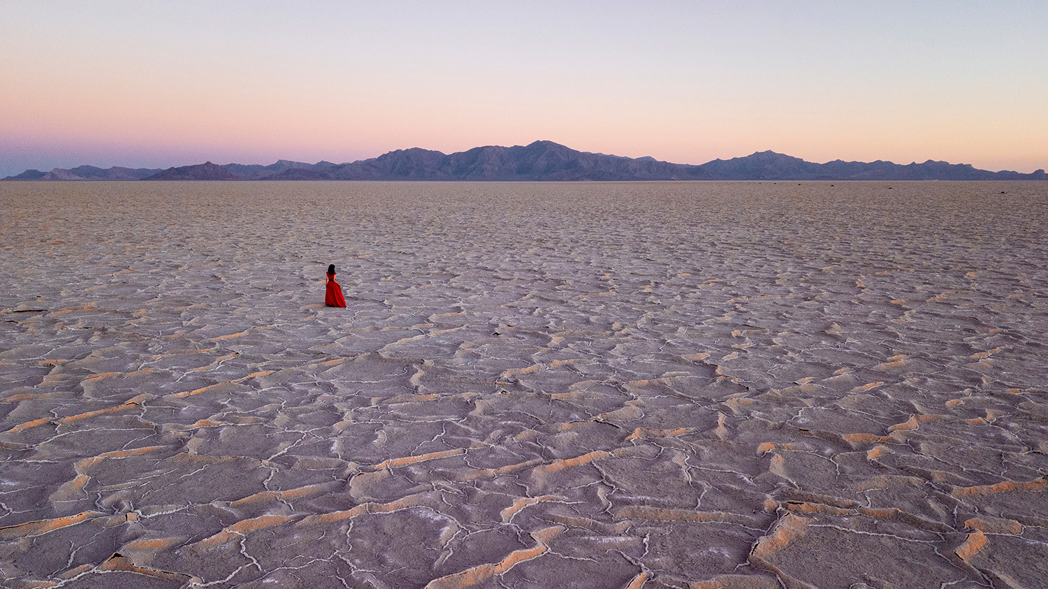 A woman in a red dress