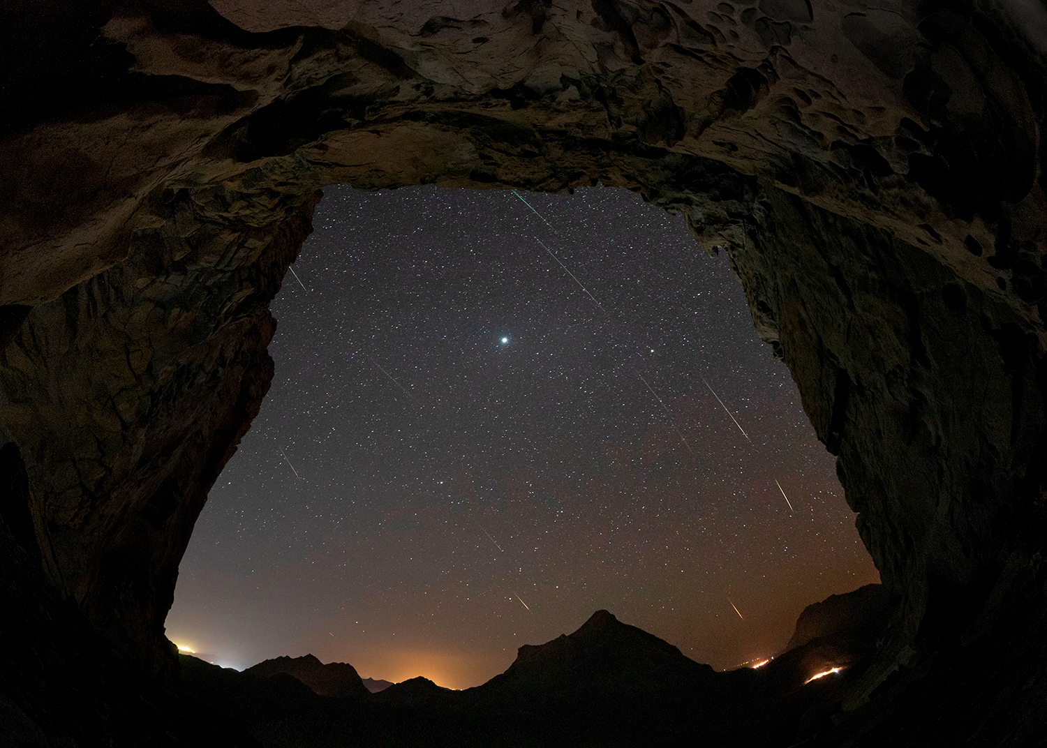 Meteor shower at the gate of the sky